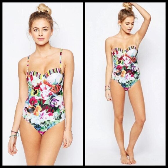 💕TED BAKER💕 Imari Floral Swirl One-Piece Swimsuit Fuscia Multi-Color 34C/D NWT - Picture 2 of 8